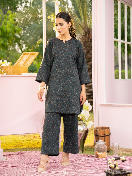 Black-Hussain Lawn Printed Stitched 2-Piece Suit
