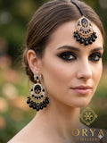 Orya Jewellery Maang Tikka Earrings Set-Black S8