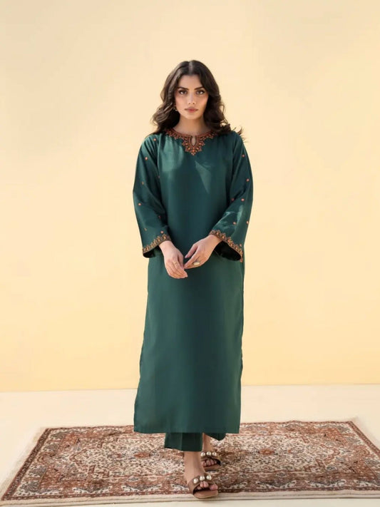 Green Pyara Jora Lawn Embroidered Stitched 2-Piece Suit-Green Aura