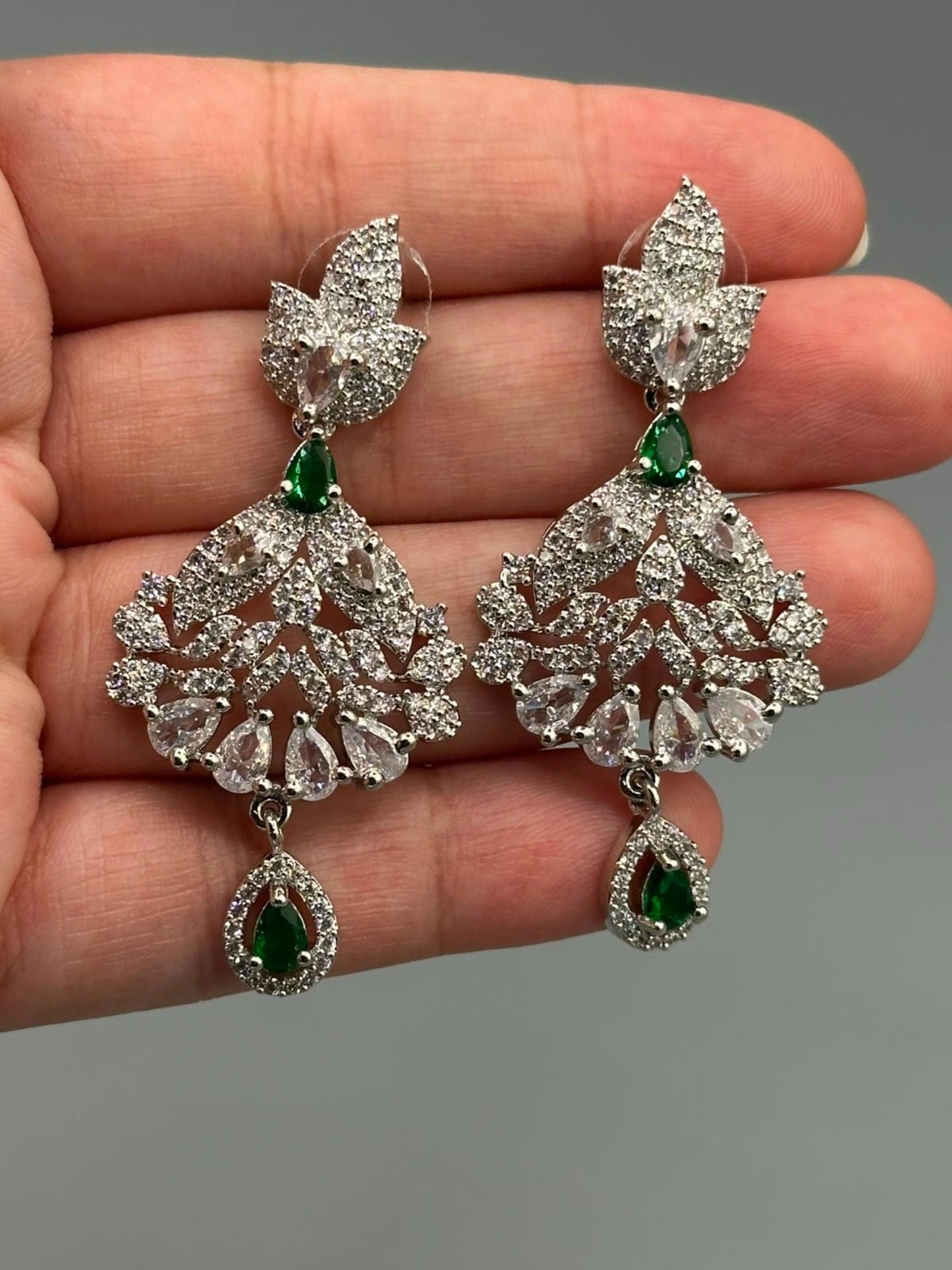 Silver and Green-H&A Jewellery Earrings