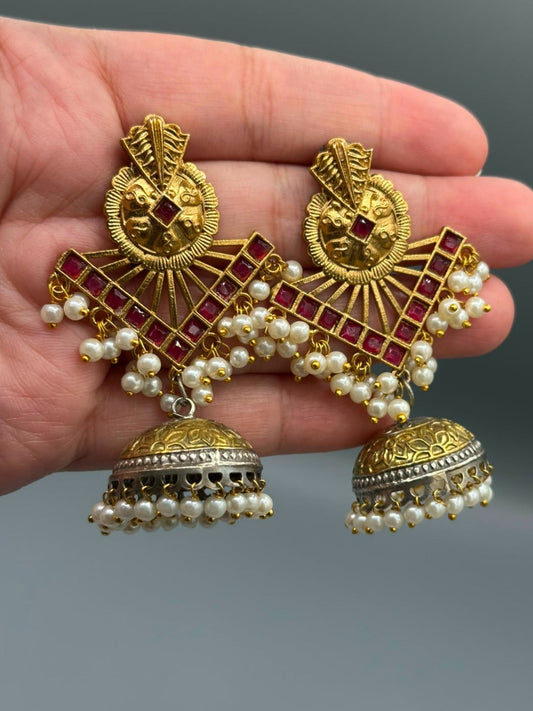 Golden-H&A Jewellery Oxidized Brass Jhumka