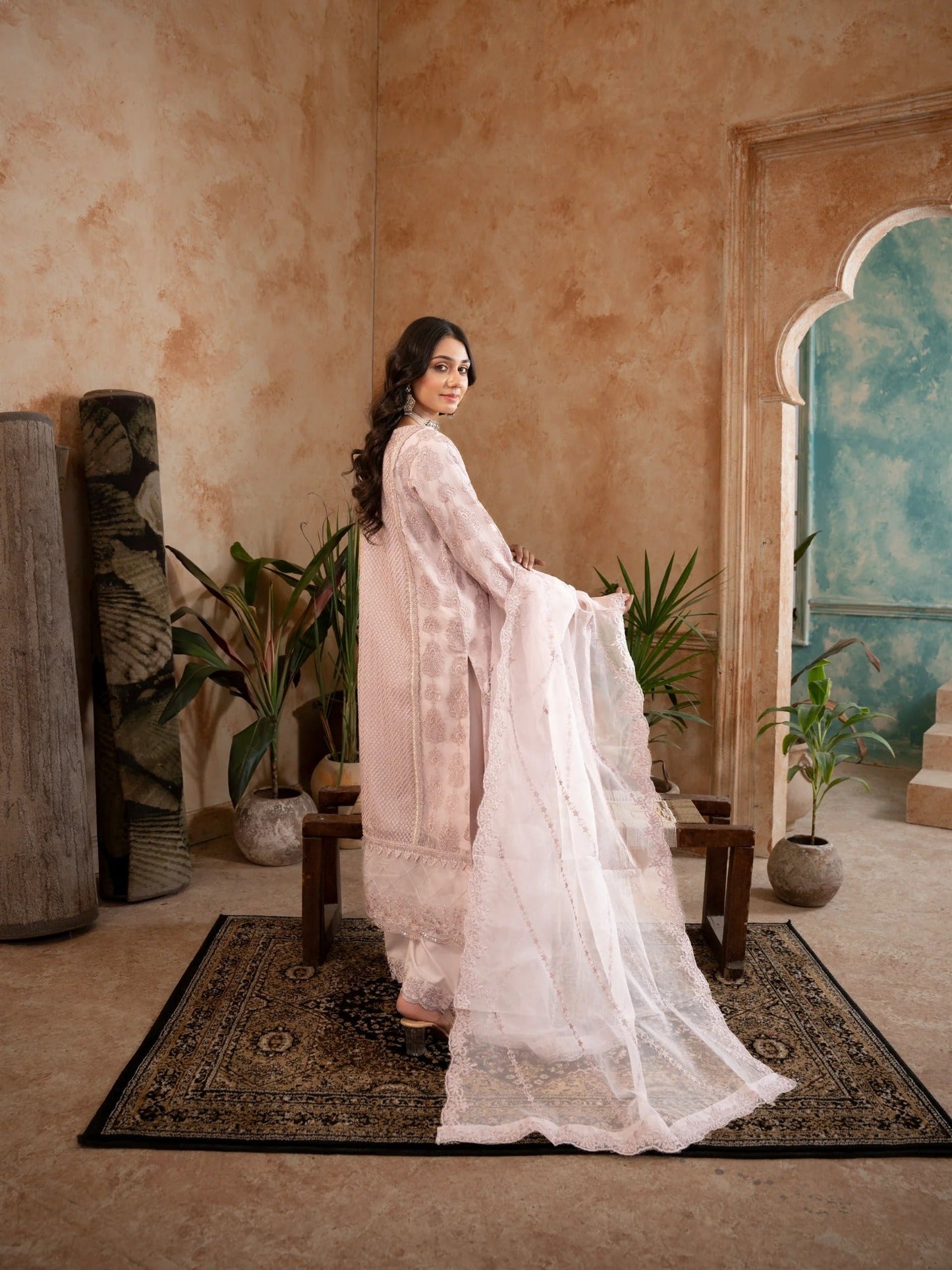 Lilac Manahil Arts Organza Embellished Stitched 3-Piece Suit-Style code :182-Lilac
