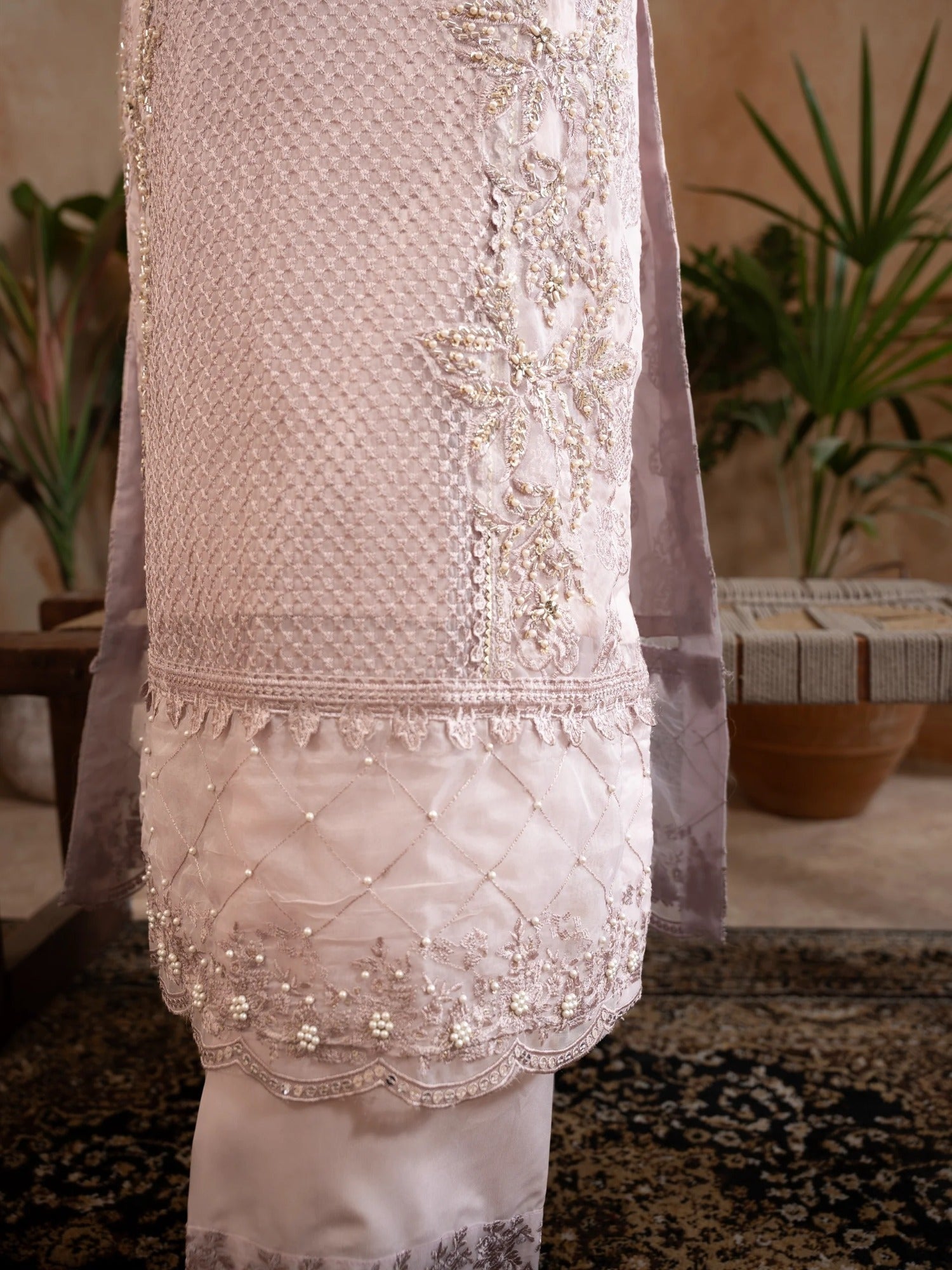Lilac Manahil Arts Organza Embellished Stitched 3-Piece Suit-Style code :182-Lilac