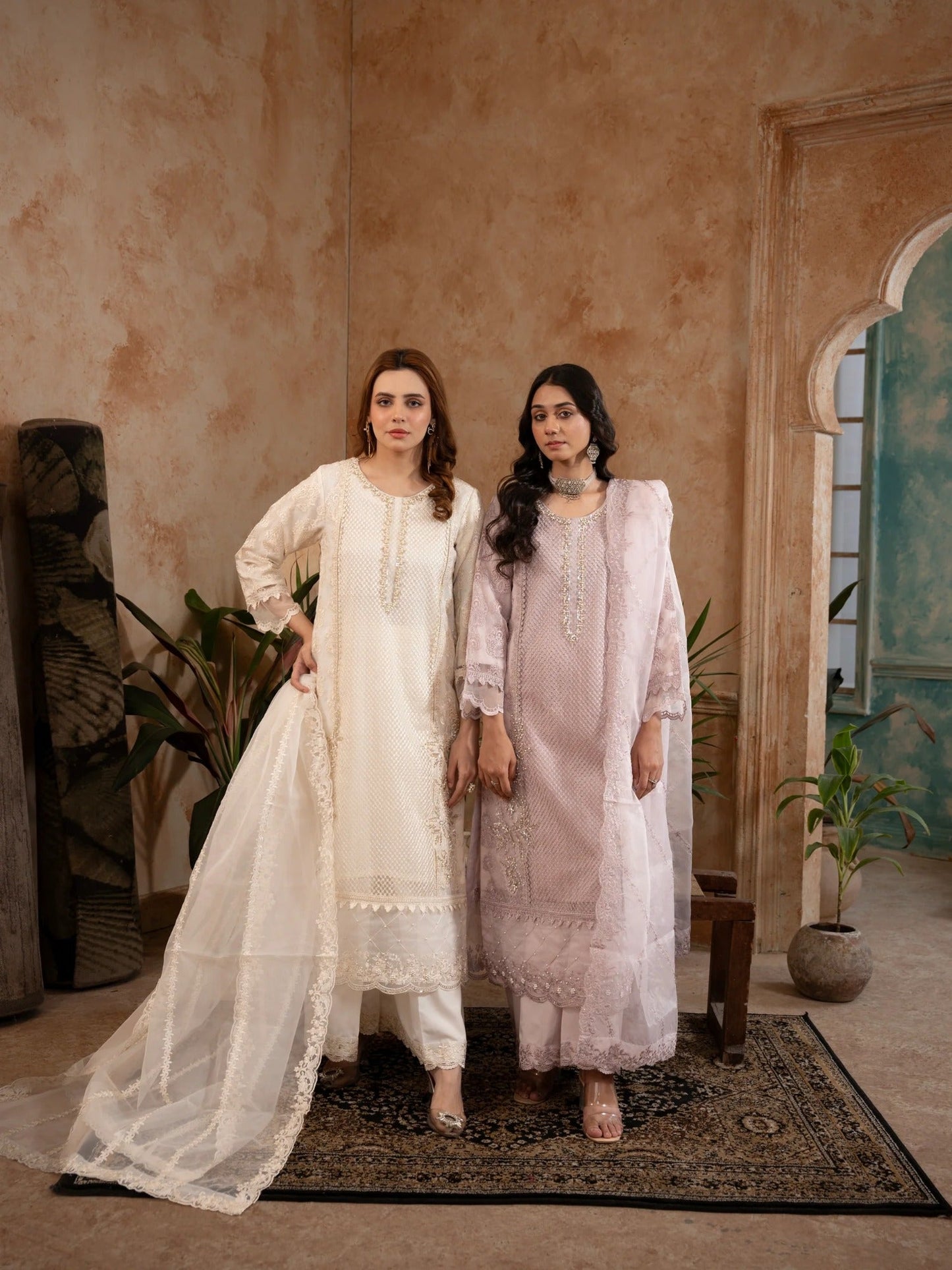 Lilac Manahil Arts Organza Embellished Stitched 3-Piece Suit-Style code :182-Lilac