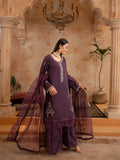 Purple Manahil Arts Raw Silk Embellished Stitched 3-Piece Suit-Style code :186-Purple