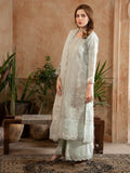 Green Manahil Arts Organza Embellished Stitched 3-Piece Suit-182-Pastel Green