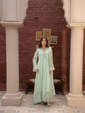 Green Manahil Arts Chiffon Embellished Stitched 3-Piece Suit-K-165-Pastel Green