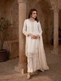 Cream Manahil Arts Raw Silk Embellished Stitched 3-Piece Suit-186-Off White