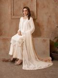Cream Manahil Arts Raw Silk Embellished Stitched 3-Piece Suit-186-Off White