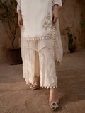 Cream Manahil Arts Raw Silk Embellished Stitched 3-Piece Suit-186-Off White