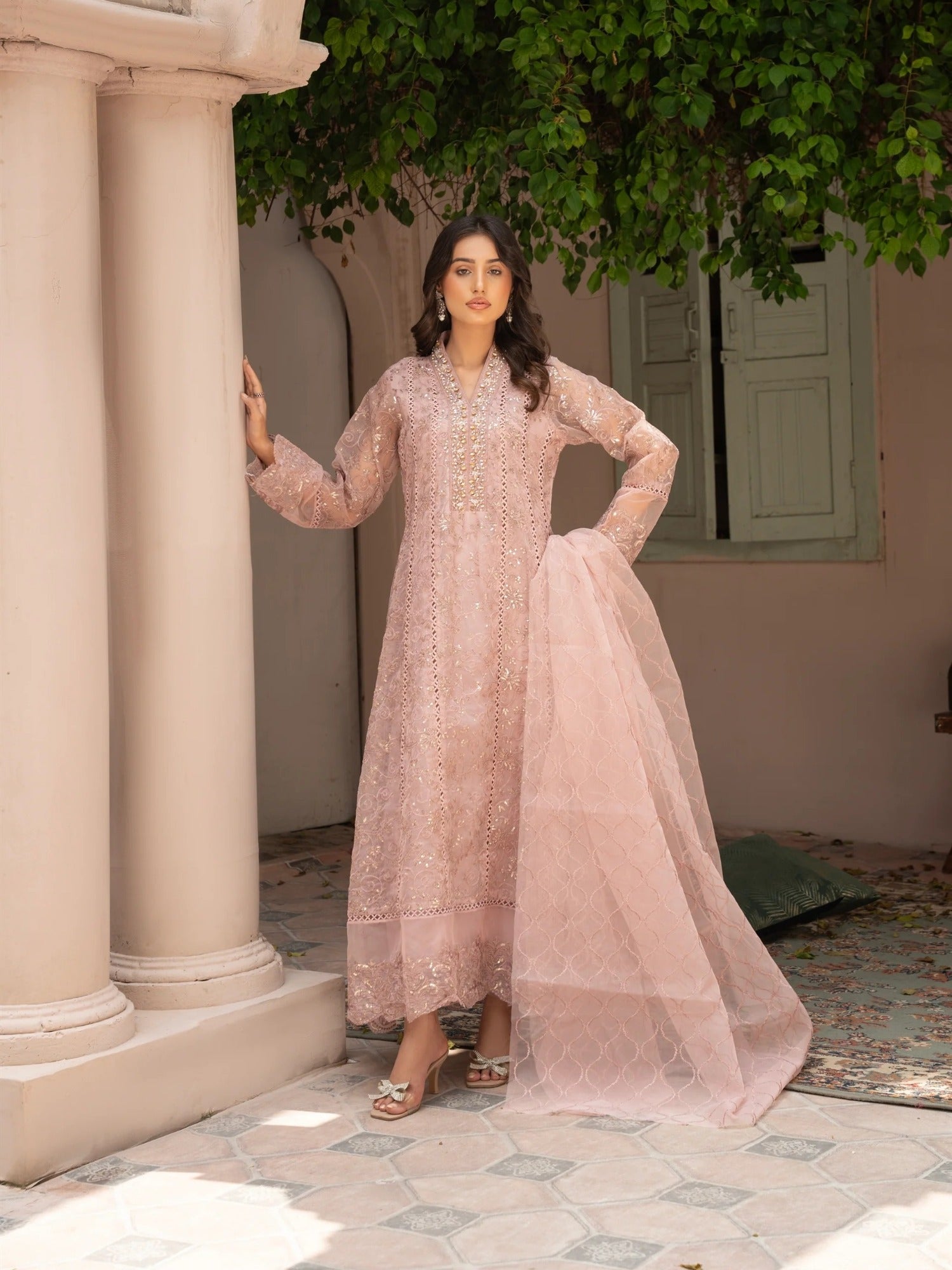 Lilac Manahil Arts Organza Embellished Stitched 3-Piece Suit-K-151-Lilac