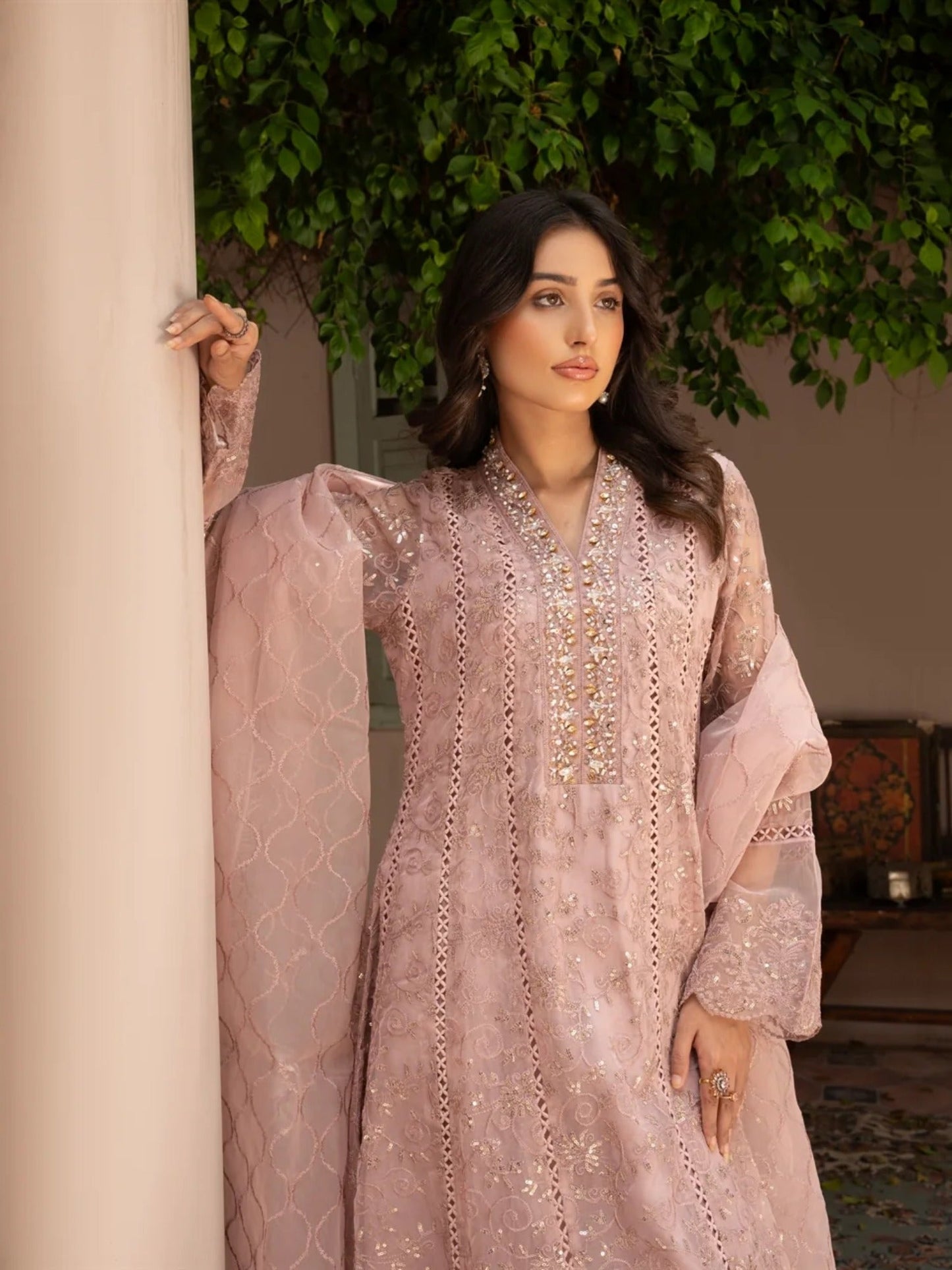 Lilac Manahil Arts Organza Embellished Stitched 3-Piece Suit-K-151-Lilac