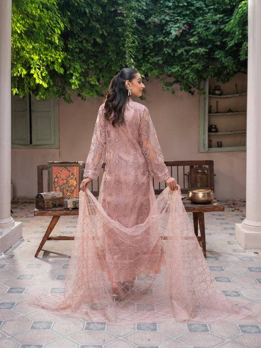 Lilac Manahil Arts Net Embellished Stitched 4-Piece Suit-K-148-Lilac