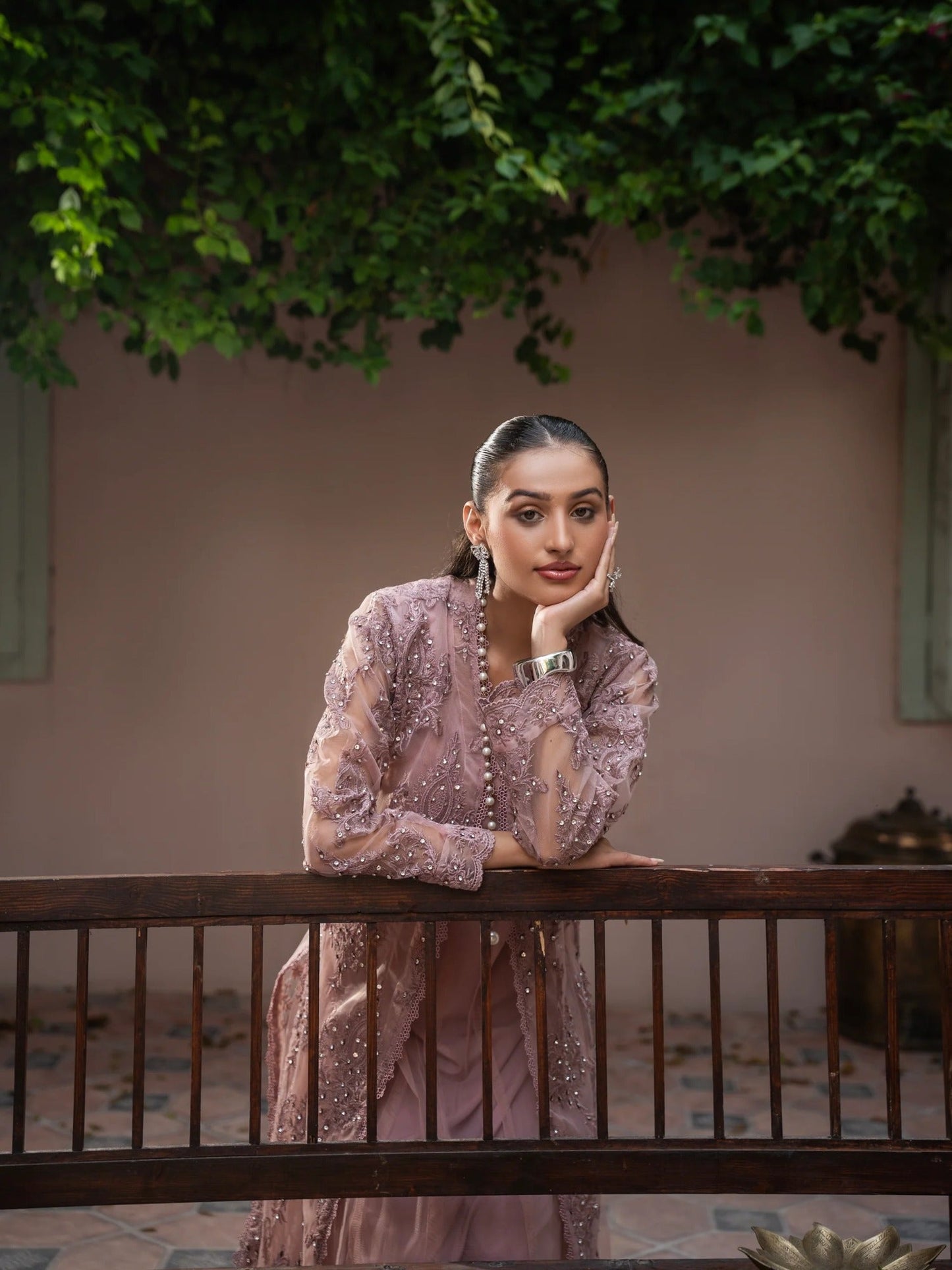 Lilac Manahil Arts Net Embellished Stitched 4-Piece Suit-K-148-Lilac