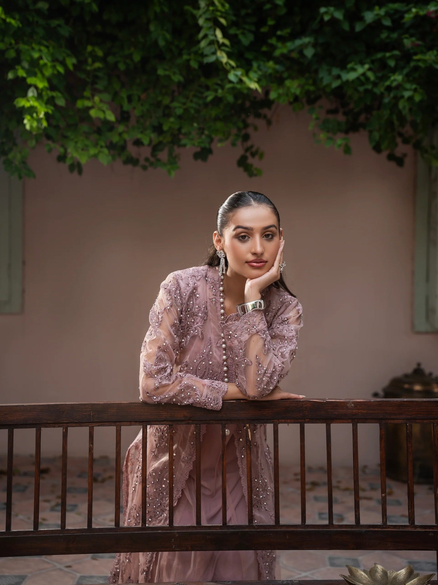 Lilac Manahil Arts Net Embellished Stitched 4-Piece Suit-K-148-Lilac