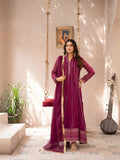 Purple Manahil Arts Chiffon Embroidered Stitched 3-Piece Suit-Kurti 106-Magenta Haze