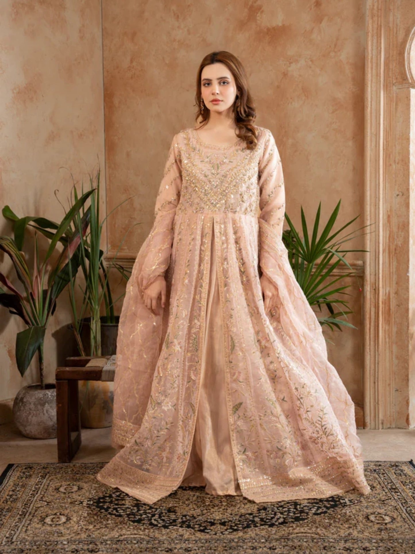 Peach Manahil Arts Organza Embellished Maxi-024-Lilac