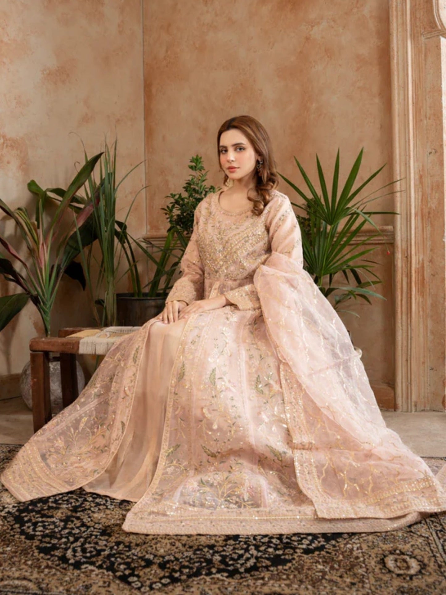 Peach Manahil Arts Organza Embellished Maxi-024-Lilac