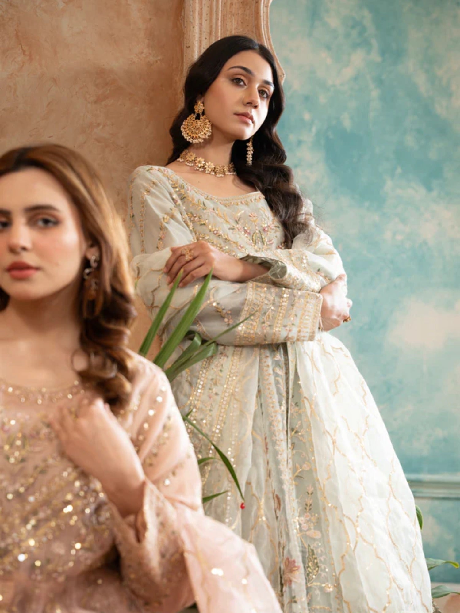 Mint Green Manahil Arts Organza Embellished Maxi-024-Mint Green