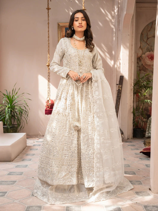 Silver Manahil Arts Organza Embellished Stitched 3-Piece Suit-Luxury-018-Silver