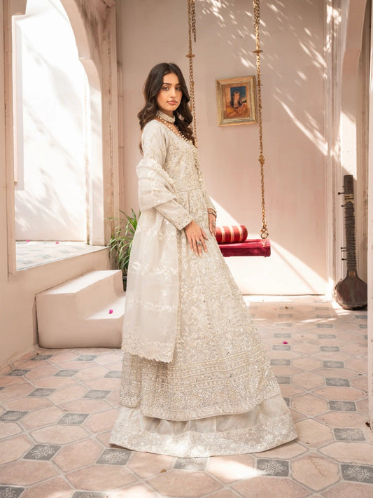 Silver Manahil Arts Organza Embellished Stitched 3-Piece Suit-Luxury-018-Silver