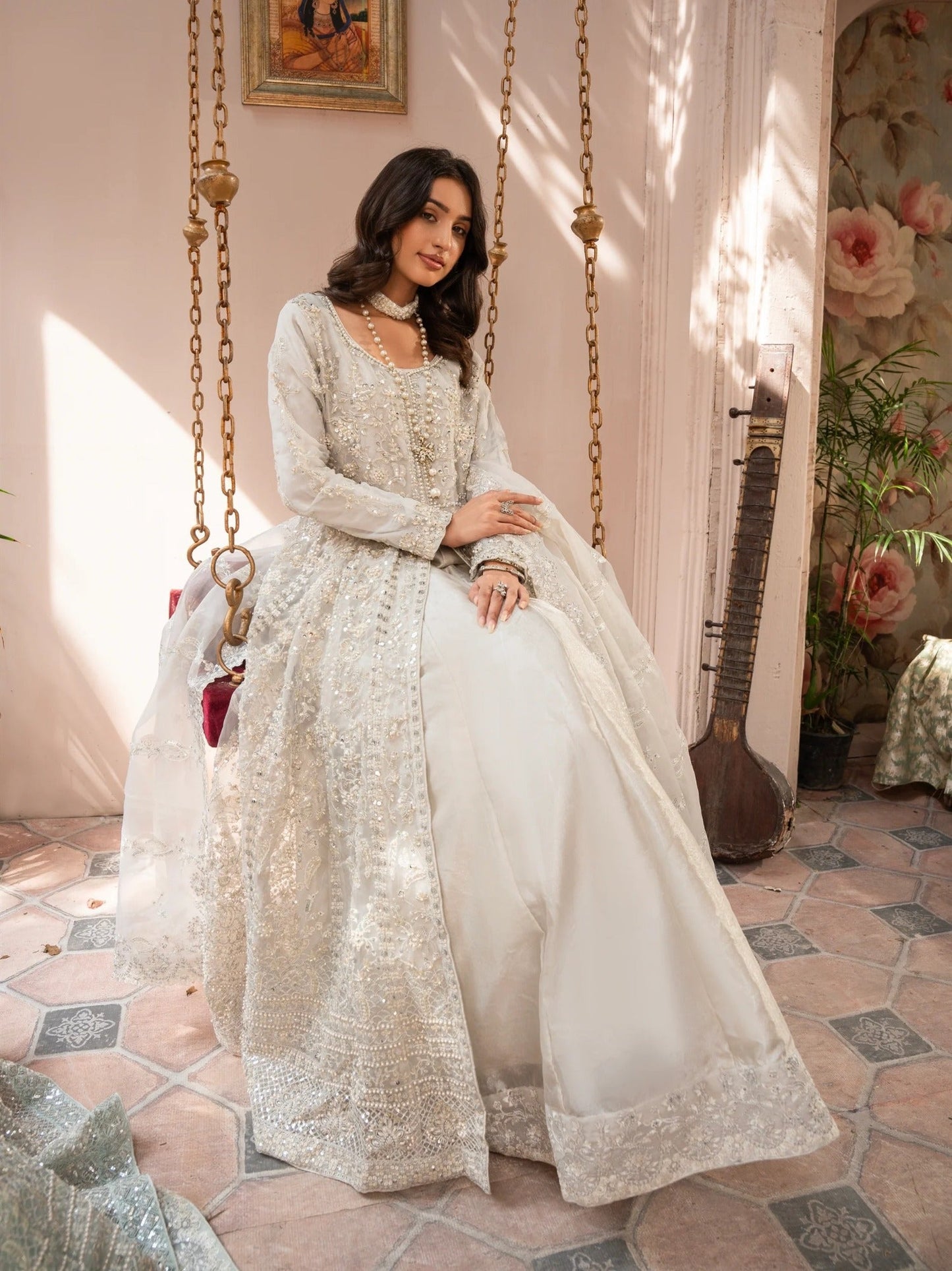 Silver Manahil Arts Organza Embellished Stitched 3-Piece Suit-Luxury-018-Silver