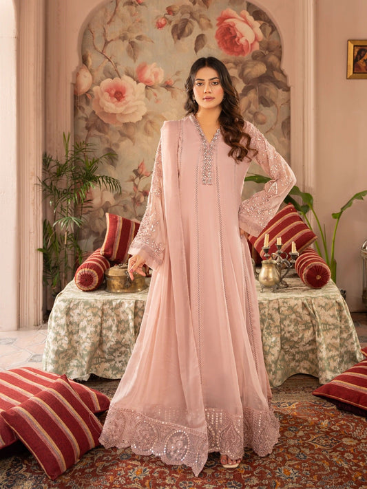 Pink Manahil Arts Chiffon Embellished Maxi-K-165-Tea Rose Pink