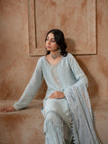 Grey Manahil Arts Raw Silk Embellished Stitched 3-Piece Suit-K-186-Grey