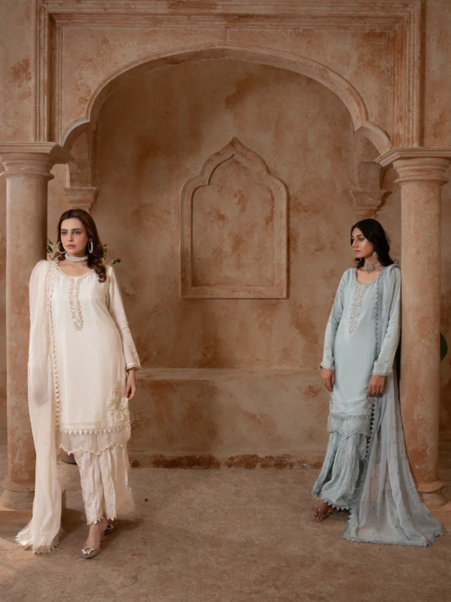 Grey Manahil Arts Raw Silk Embellished Stitched 3-Piece Suit-K-186-Grey
