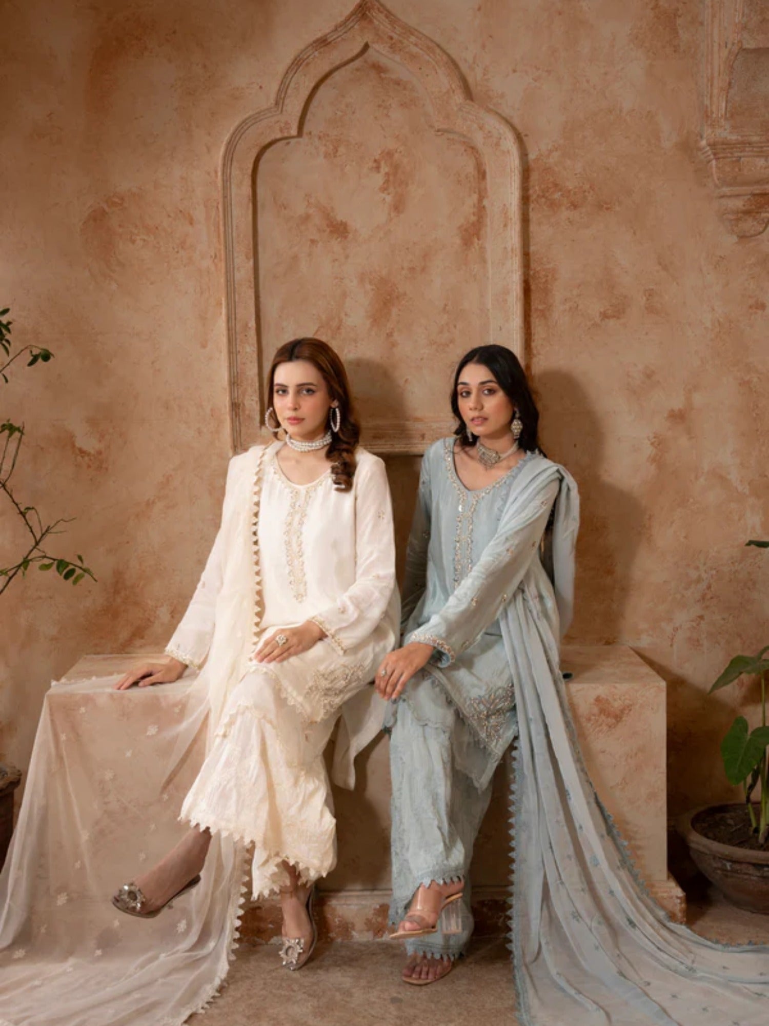 Grey Manahil Arts Raw Silk Embellished Stitched 3-Piece Suit-K-186-Grey