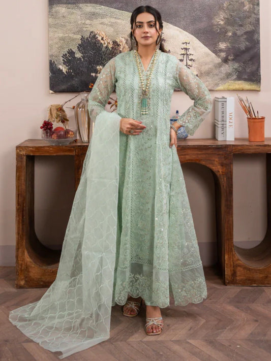 Green-Manahil Arts Organza Embellished Maxi-K-151-Mint Green