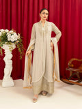 Manahil Arts Chiffon Embellished Stitched 3-Piece Suit-K-147-Tan