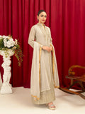 Manahil Arts Chiffon Embellished Stitched 3-Piece Suit-K-147-Tan