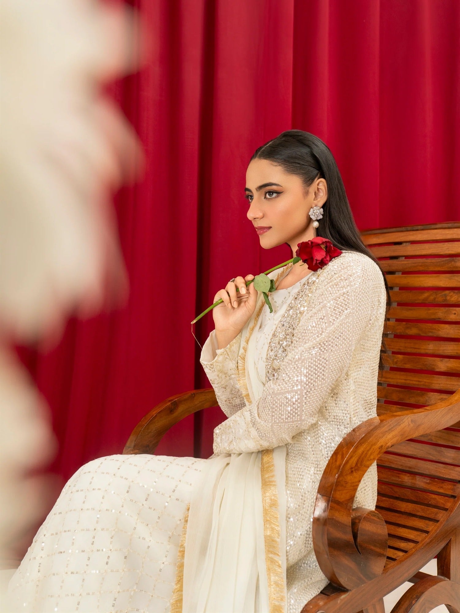 Manahil Arts Chiffon Embellished Stitched 4-Piece Suit-K-135-Off White