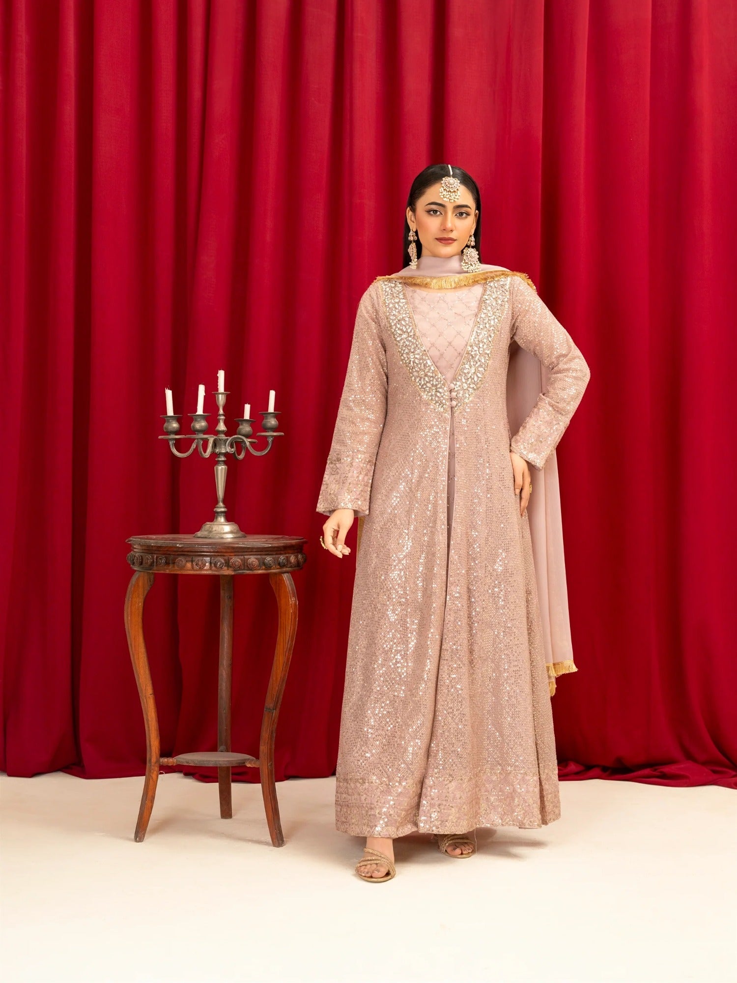 Lilac Manahil Arts Chiffon Embellished Stitched 4-Piece Suit-K-135-Lilac