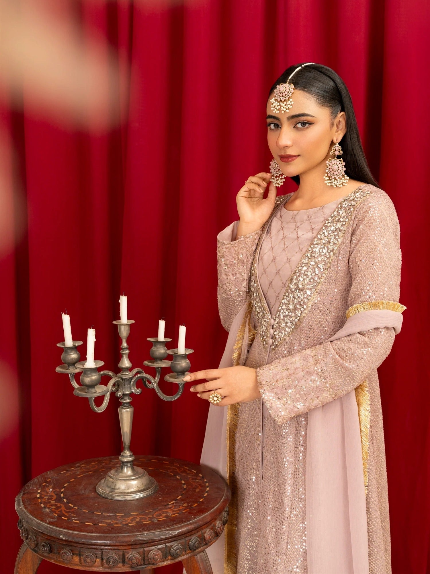 Lilac Manahil Arts Chiffon Embellished Stitched 4-Piece Suit-K-135-Lilac