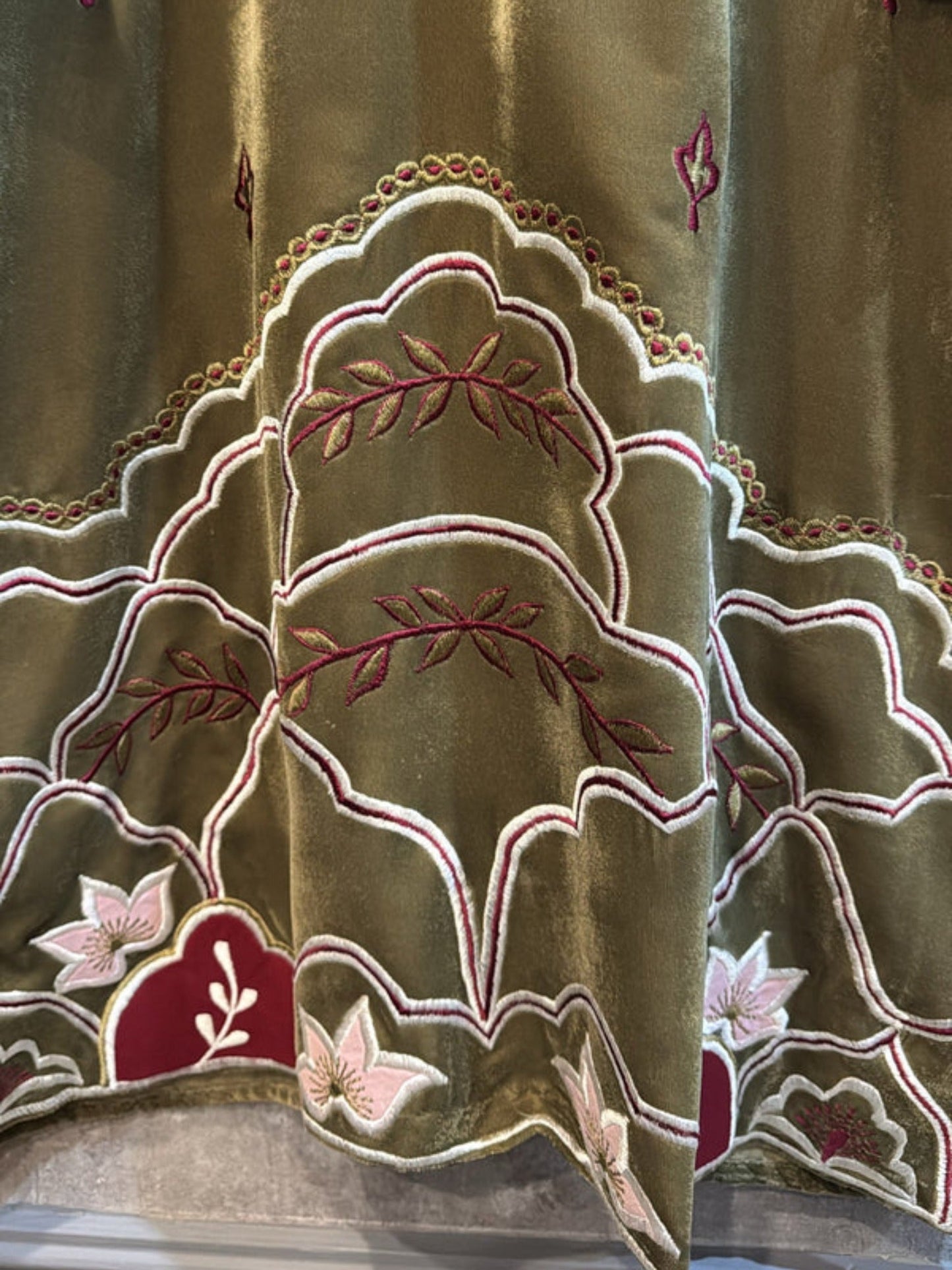 Olive Manahil Arts Imported Micro 9000 Velvet Embroidered Stitched 2-Piece Suit-Olive Velvet