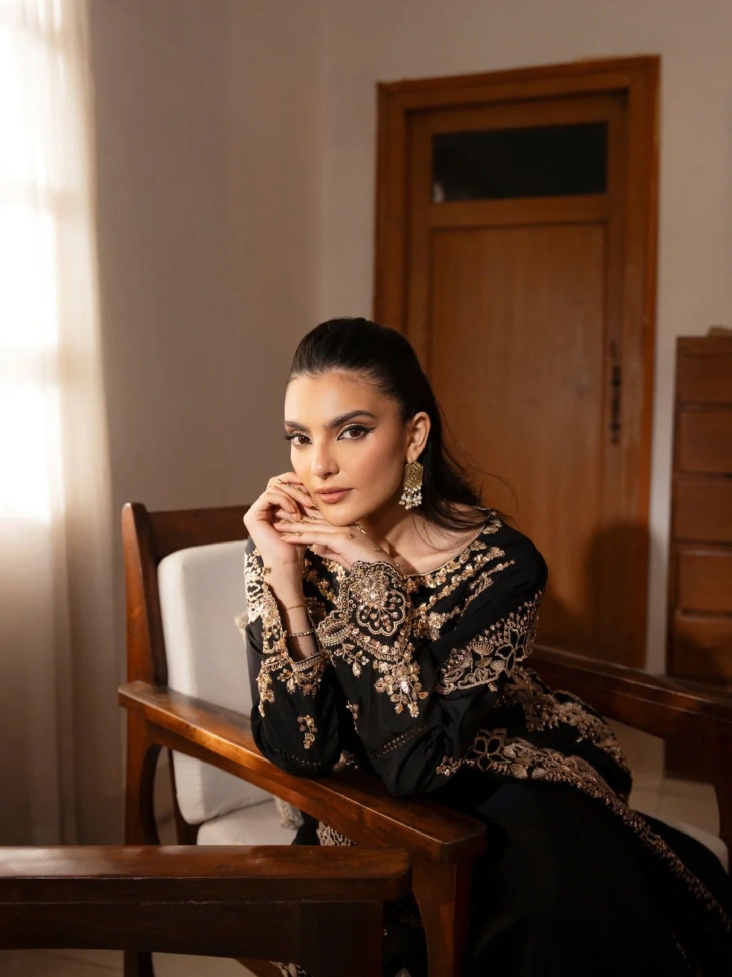 Black Haleema Sadia Sheesha Silk Embellished Stitched 3-Piece Suit-Ziya