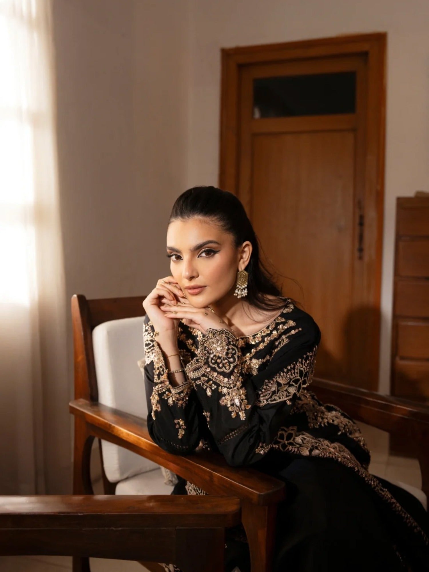 Black Haleema Sadia Sheesha Silk Embellished Stitched 3-Piece Suit-Ziya