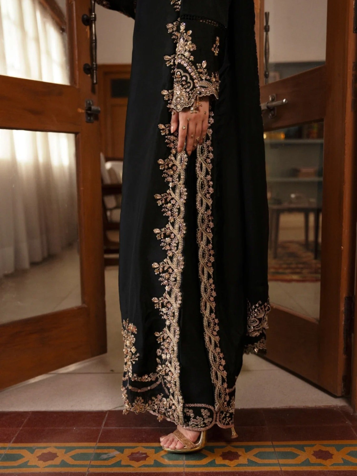 Black Haleema Sadia Sheesha Silk Embellished Stitched 3-Piece Suit-Ziya