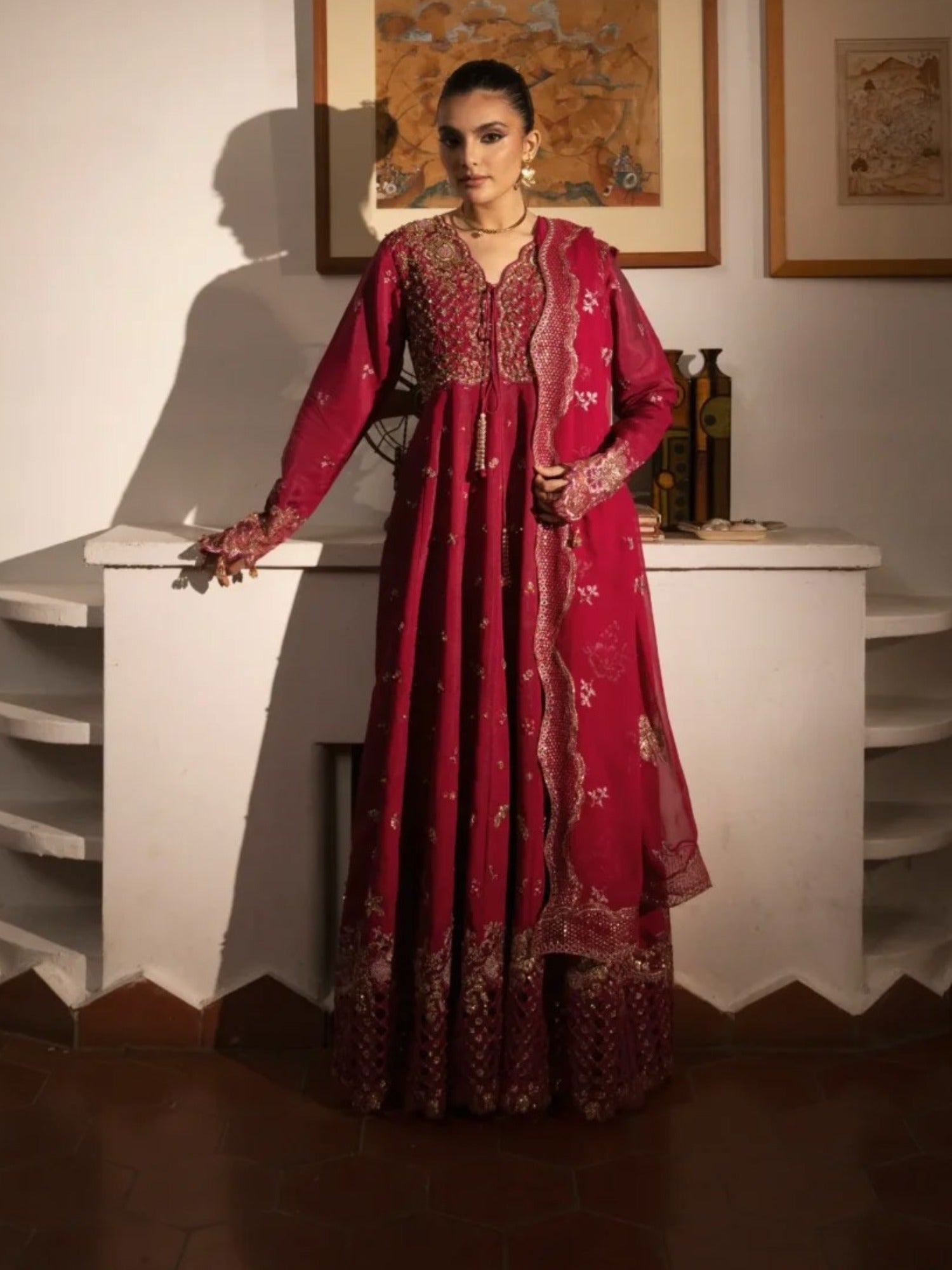 Pink-Haleema Sadia Sheesha Silk Embellished Stitched 3-Piece Suit-Ziva