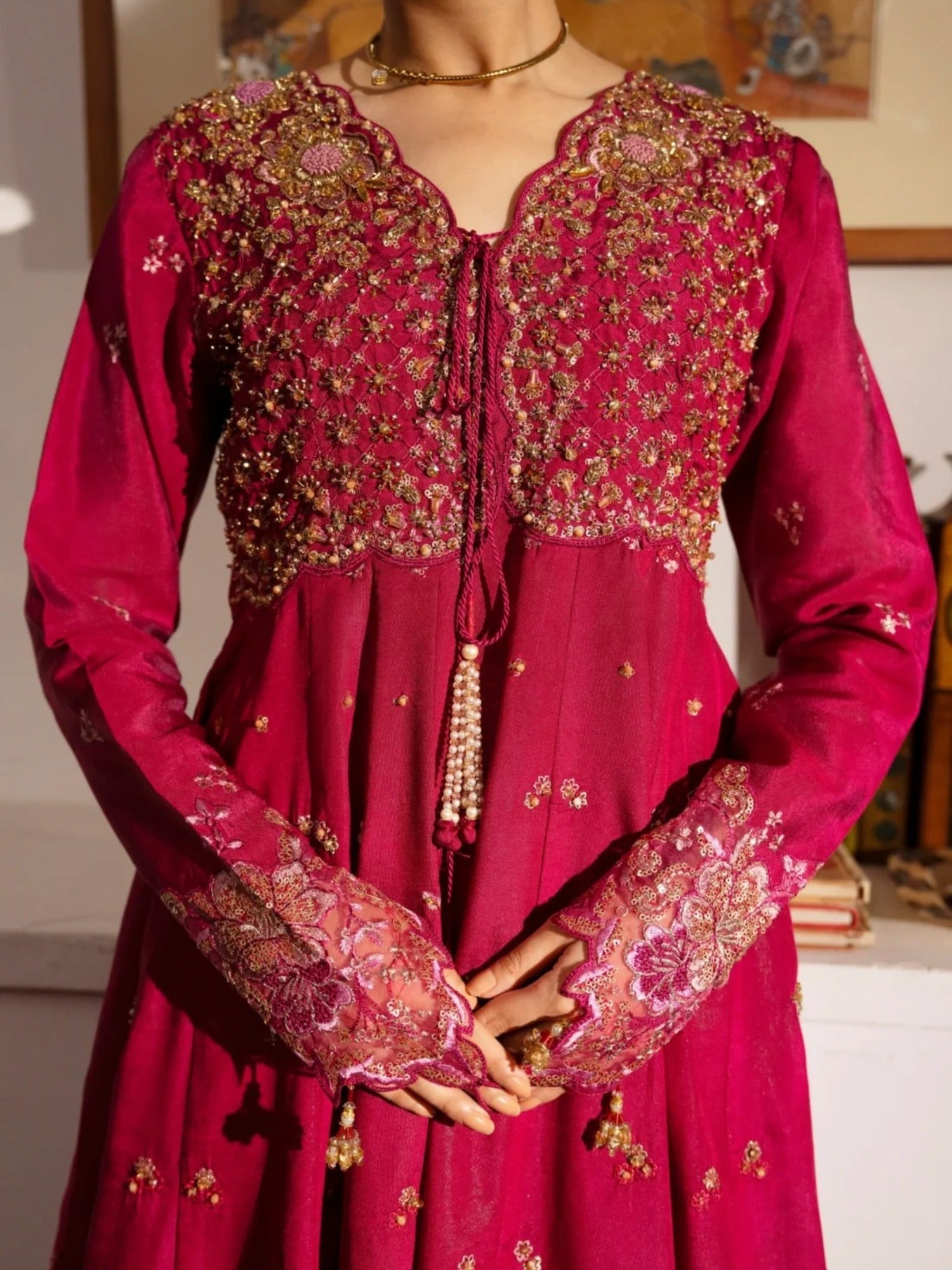 Pink-Haleema Sadia Sheesha Silk Embellished Stitched 3-Piece Suit-Ziva