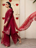 Maroon-Haleema Sadia Sheesha Silk Embellished Stitched 3-Piece Suit-Elara