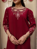 Maroon-Haleema Sadia Sheesha Silk Embellished Stitched 3-Piece Suit-Elara