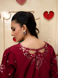 Maroon-Haleema Sadia Sheesha Silk Embellished Stitched 3-Piece Suit-Elara