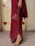 Maroon-Haleema Sadia Sheesha Silk Embellished Stitched 3-Piece Suit-Elara