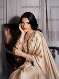 Champagne-Haleema Sadia Shamooz Silk Embellished Saree-Inara