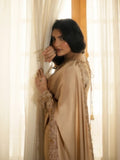 Champagne-Haleema Sadia Shamooz Silk Embellished Saree-Inara