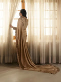 Champagne-Haleema Sadia Shamooz Silk Embellished Saree-Inara