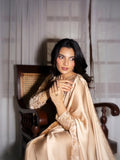 Champagne-Haleema Sadia Shamooz Silk Embellished Saree-Inara